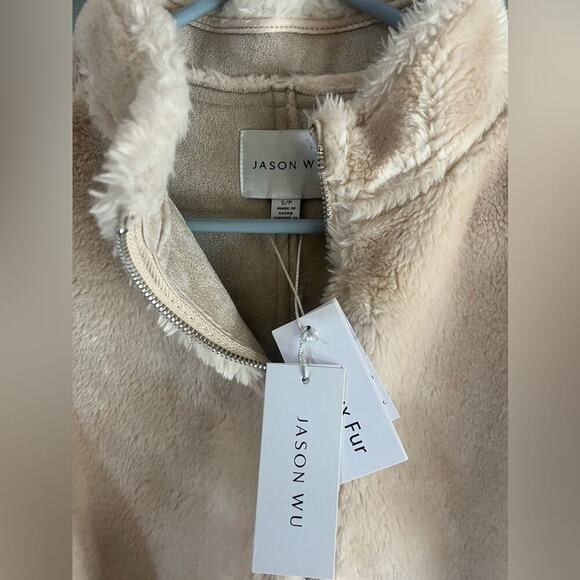 Jason Wu new with tags faux fur quarter zip pullover in light beige size small - Picture 3 of 7